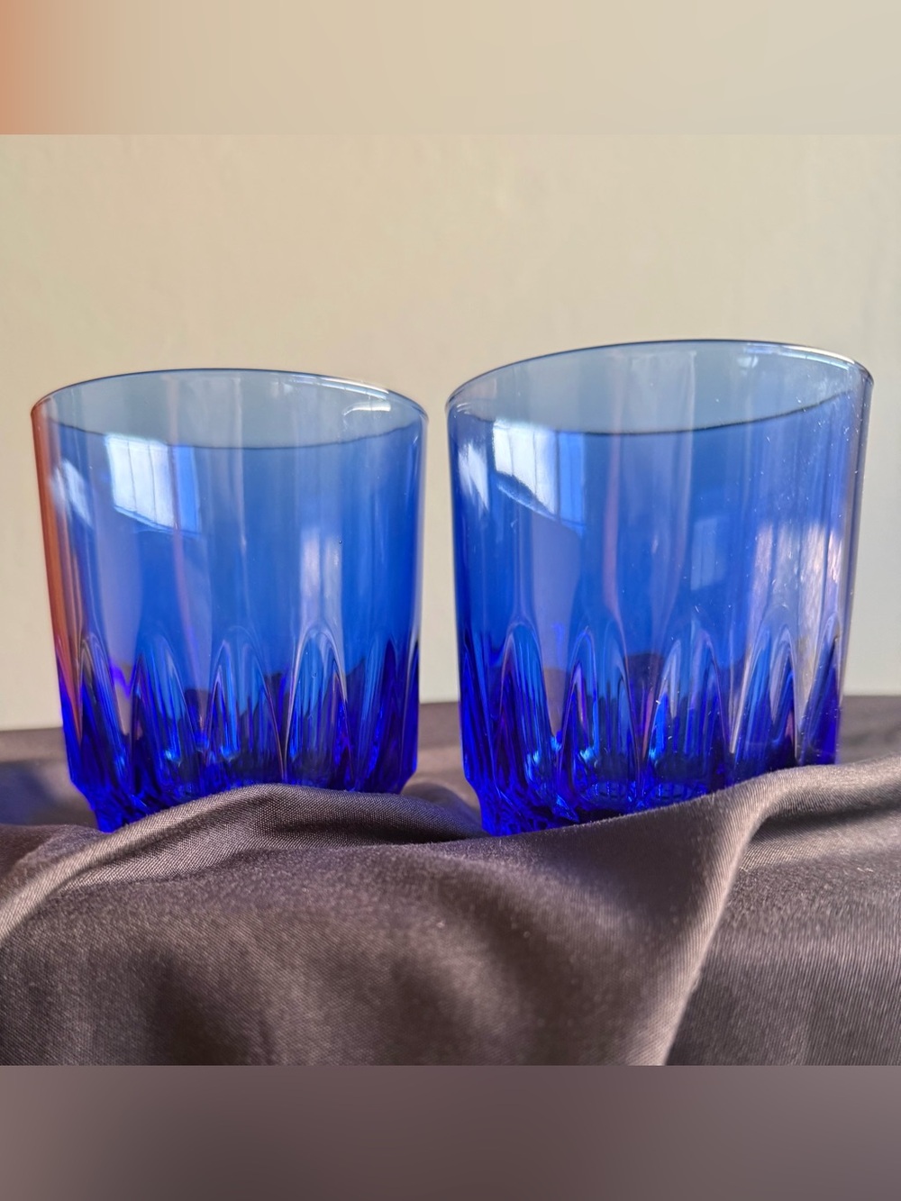 2 LUMINARC Cobalt Blue 8 oz Rocks Tumblers Glasses Made in France